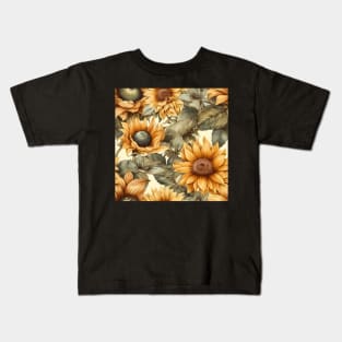 Watercolor Seamless Sunflower Pattern Kids T-Shirt